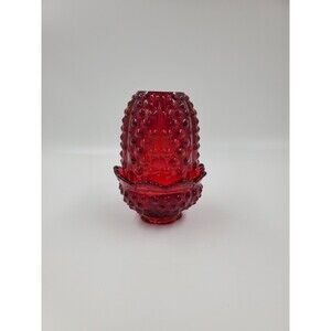 Vintage Fenton Red Amberina Hobnail Glass Fairy Lamp 2 pc